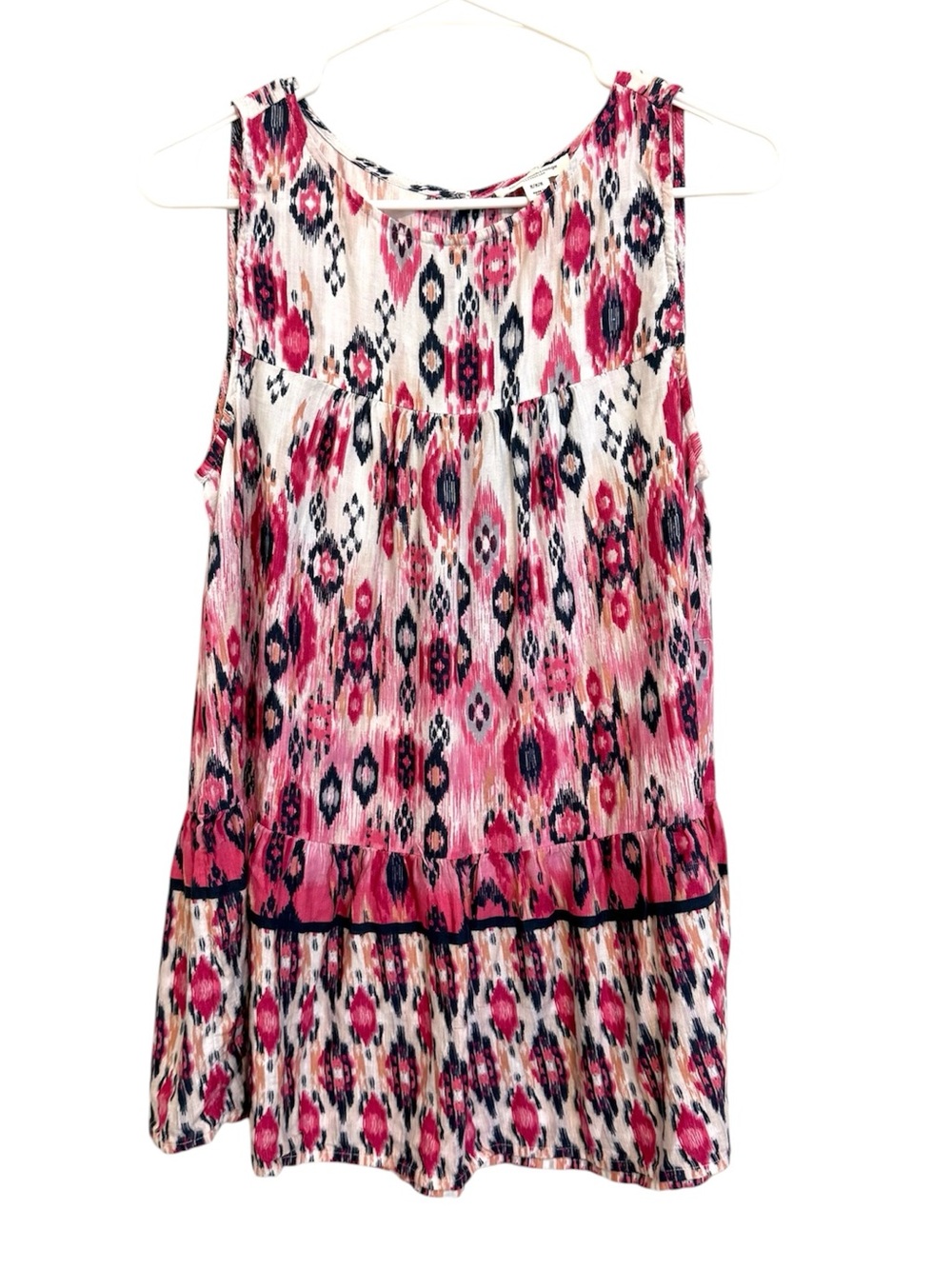 2/$30 BeachLunchLounge Pink Ikat Sleeveless Tunic Top Boho Peplum Medium
